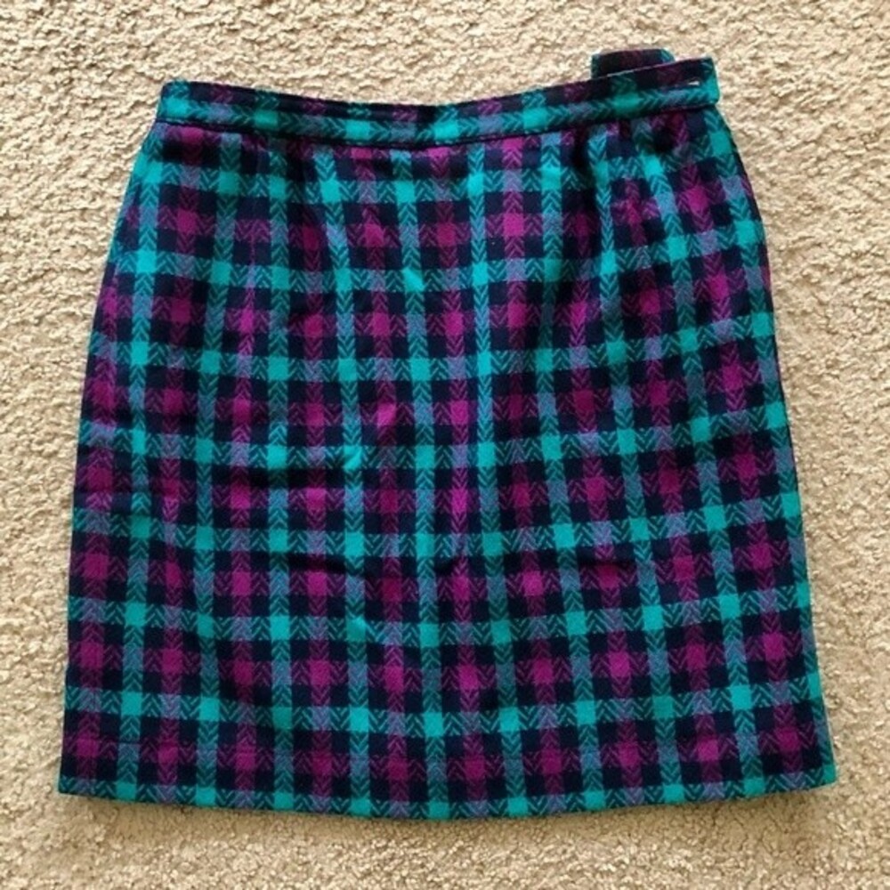 Vintage 80s Pendleton Wool Checked Mini Skirt Size 12 Preppy Retro